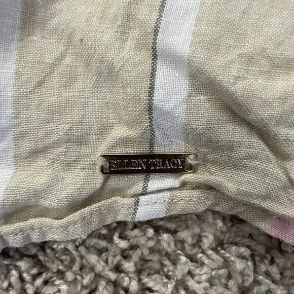 Ellen Tracy 100% Linen Tunic Large Striped Tan Pink White Tassel Lagenlook - Picture 4 of 8